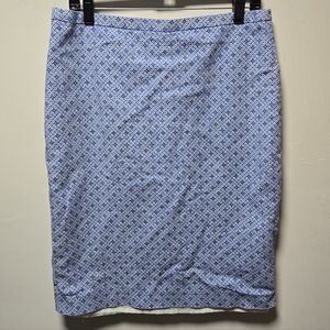 Pure Collection Blue White Pattern Pencil Skirt Size 8/10 Career Wear Lined